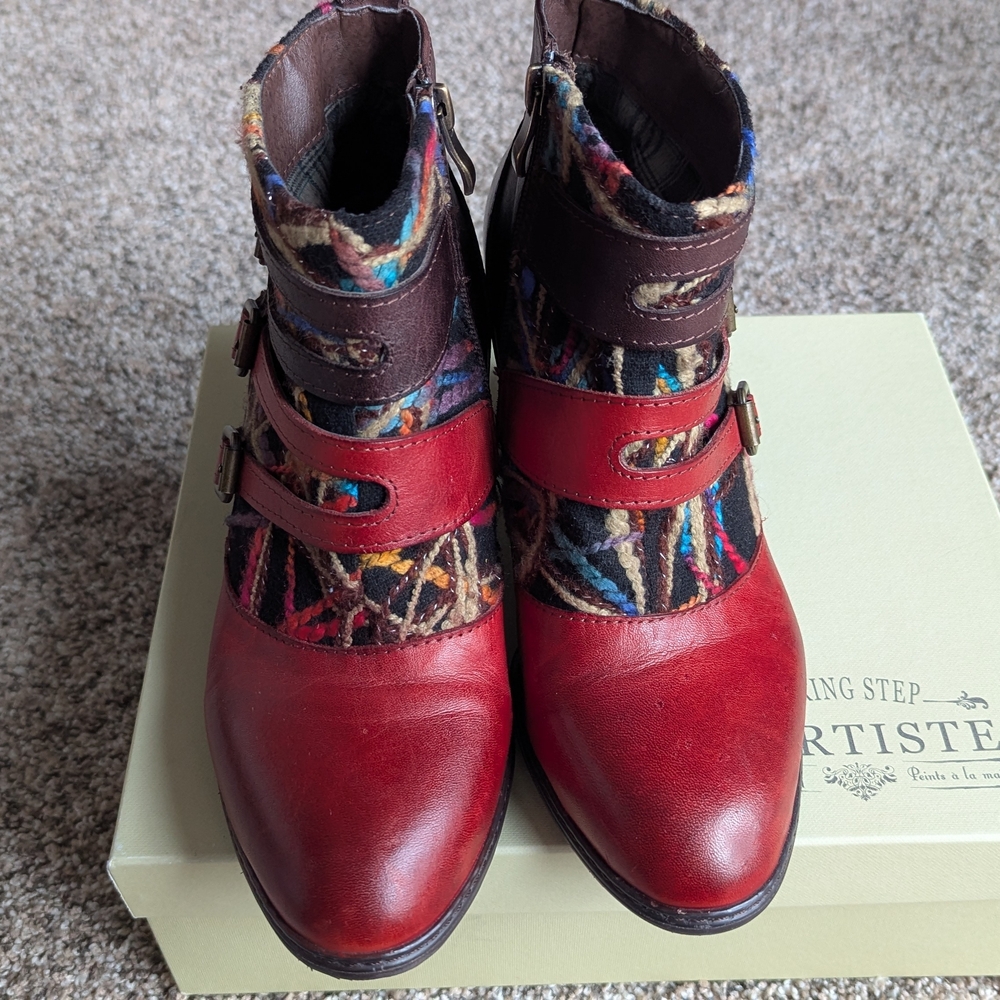 Spring Step Red Multicolor Ankle Boots - Picture 2 of 10